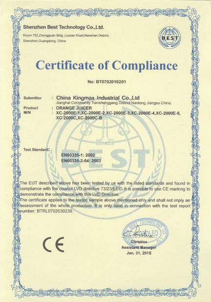 China China Kingmax Industrial Co.,ltd. zertifizierungen